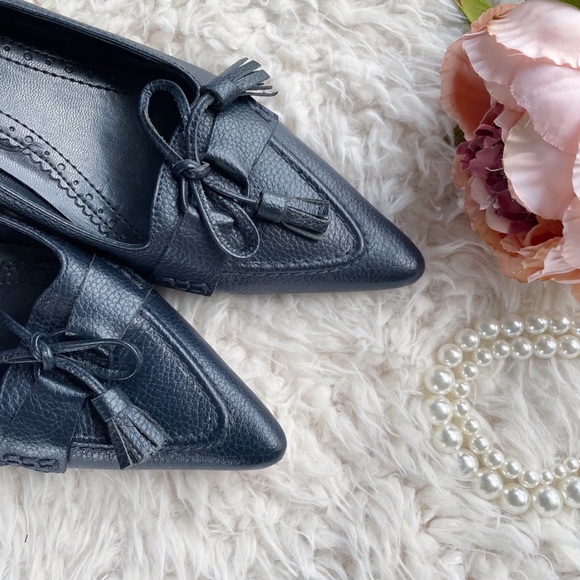 Brooks Brothers Navy Blue Leather Shoes Heels Sz 9 - Picture 10 of 11